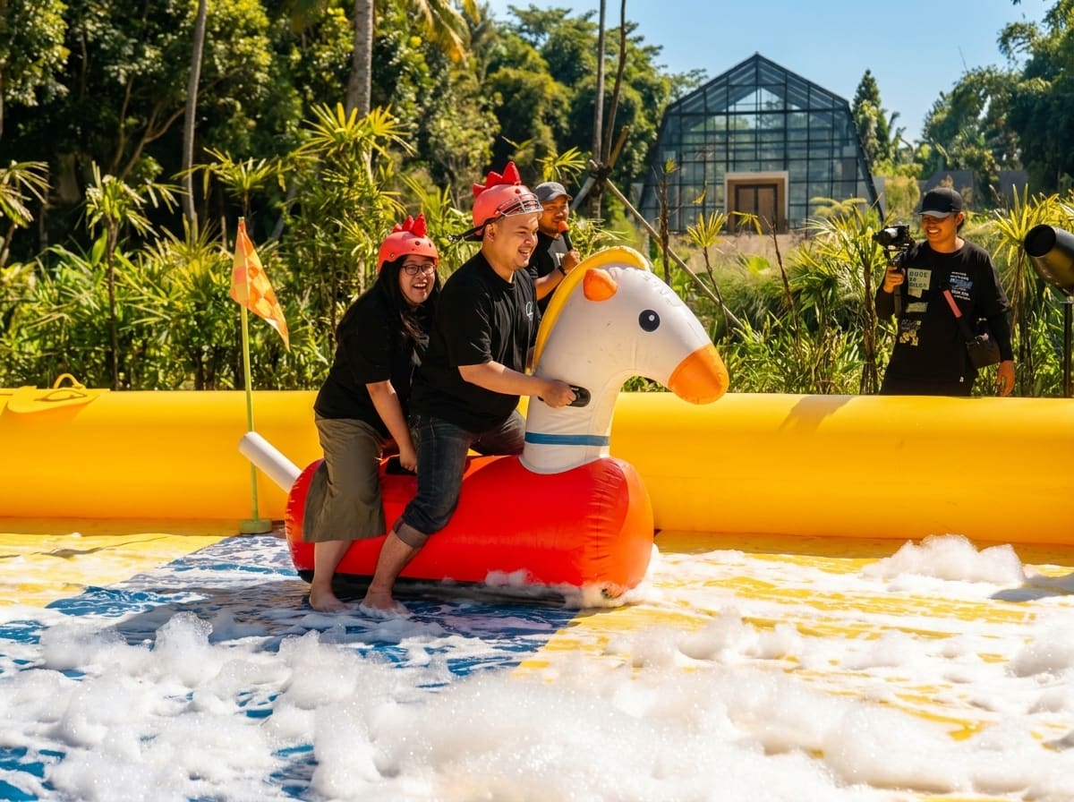 Program Inflatable Games di lokasi gathering perusahaan kawasan Bogor